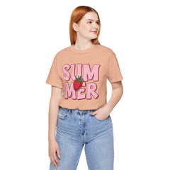 Summer Strawberry T-Shirt — Cute Pink Graphic Tee with Strawberry "SUMMER" Design