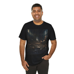Abandoned Library Photo Tee — Dark Urban Gothic Bookstore Scene T-Shirt