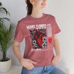 Heart Flower Tee - Nuturing Affection In The Garden Of Life - Positive Vibes Unisex Jersey Short Sleeve Tee