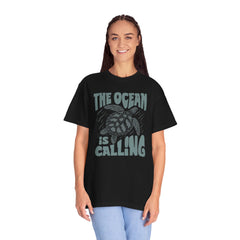 Sea Turtle, The Ocean Is Calling -  Graphic Unisex Garment-Dyed T-shirt