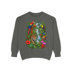 Tropical Jungle Waterfall With Leopard and Parrot Sweatshirt