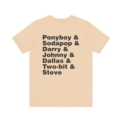 The Outsiders Shirt, Front and Back Images, Greasers Characters Shirt, Unisex Jersey Short Sleeve Tee