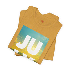 July Sunflower T‑Shirt – Summer Graphic Tee with 'JULY' Text