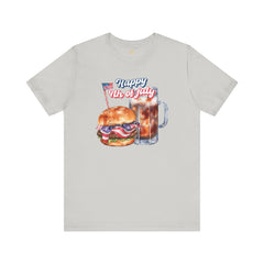 Happy 4th Of July Burger and Mug Graphic, Unisex Jersey Short Sleeve Tee