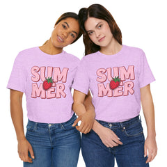 Summer Strawberry T-Shirt — Cute Pink Graphic Tee with Strawberry "SUMMER" Design