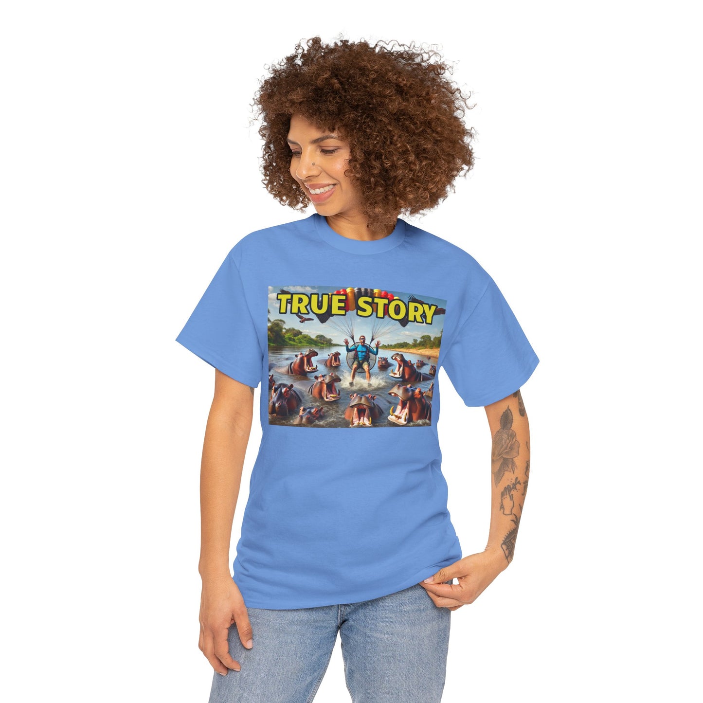 Amputee Humor True Story Paragliding into Hungry Hippos - Unisex Heavy Cotton Tee