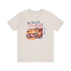 Happy 4th Of July Burger and Mug Graphic, Unisex Jersey Short Sleeve Tee