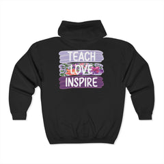 Teach Love Inspire Hoodie - Cozy Unisex Zip-Up Sweatshirt for Educators and Motivators
