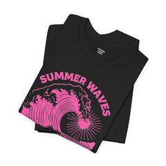 Summer Waves & Sunshine Tee — Retro Pink Surf Graphic T-Shirt