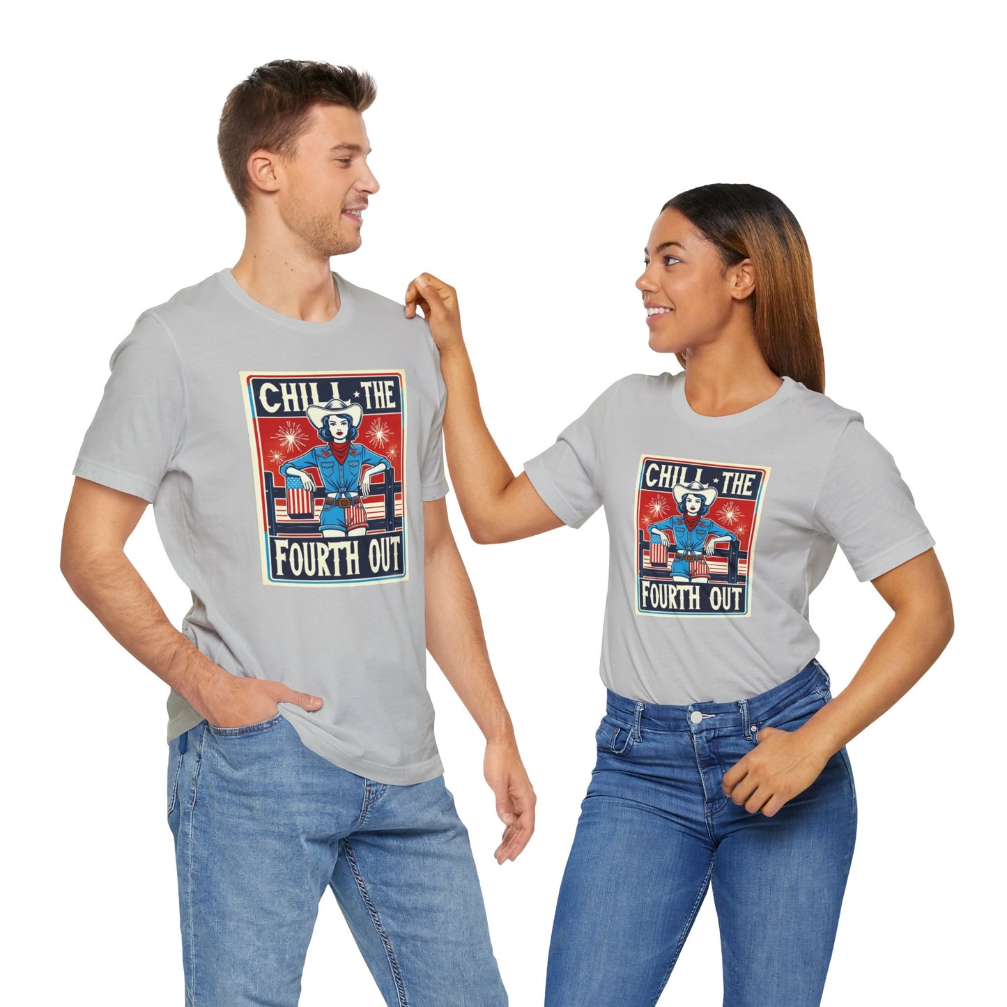 Chill The Fourth Out,Cowgirl Graphic, Unisex Jersey Short Sleeve Tee