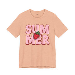 Summer Strawberry T-Shirt — Cute Pink Graphic Tee with Strawberry "SUMMER" Design