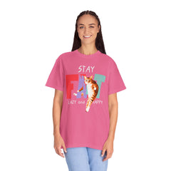 Stay Fat Lazy and Happy Cat - Graphic Unisex Garment-Dyed T-shirt