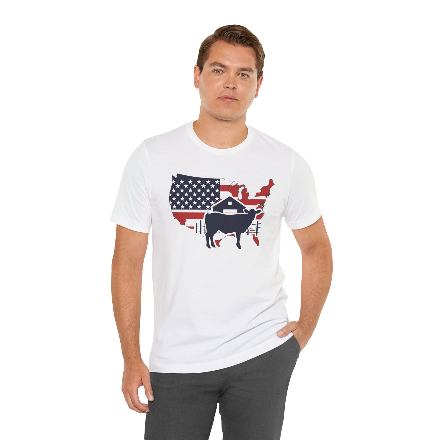 Red White and Blue Farmer Graphic, Unisex Jersey Short Sleeve Tee