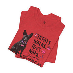 Personalized Your Dog and its name Mother's Day T-Shirt — 'Treats. Walks. Toys. Naps.