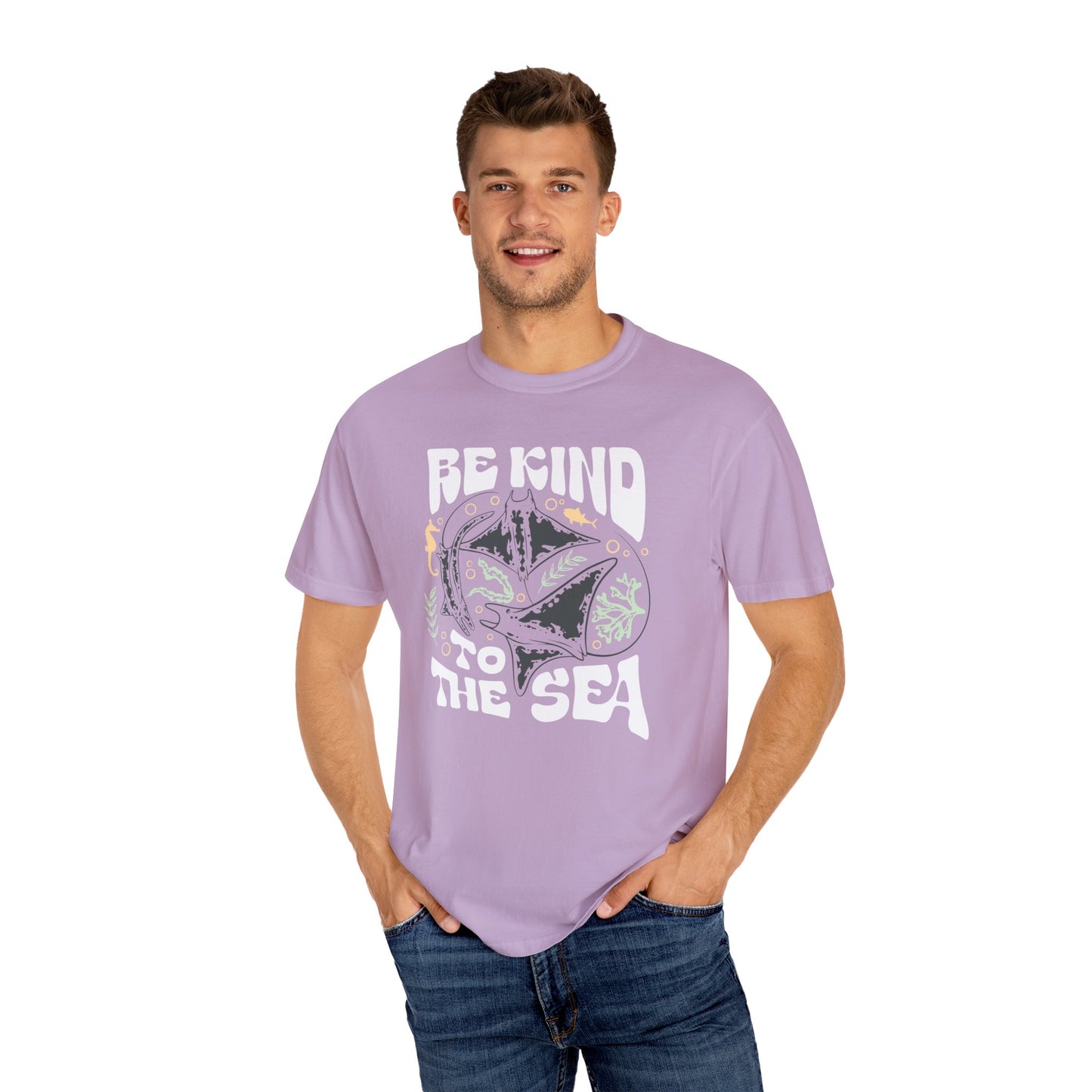 Sting Rays, Be Kind To The Sea -  Graphic Unisex Garment-Dyed T-shirt