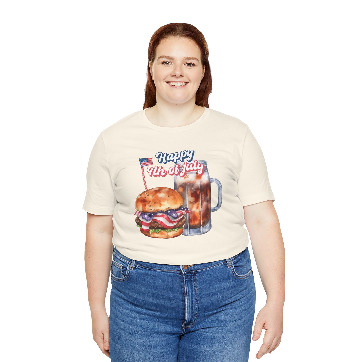 Happy 4th Of July Burger and Mug Graphic, Unisex Jersey Short Sleeve Tee