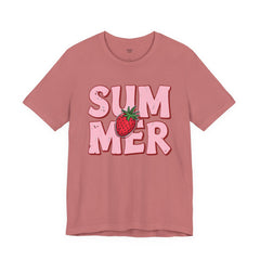 Summer Strawberry T-Shirt — Cute Pink Graphic Tee with Strawberry "SUMMER" Design