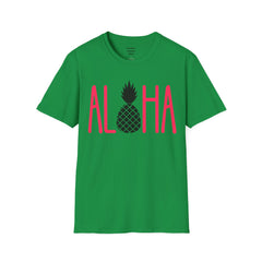 ALOHA with A PineApple Center Unisex Softstyle T-Shirt  Hawaii is so overrated. Grab a T Shirt and a PinaColada instead.