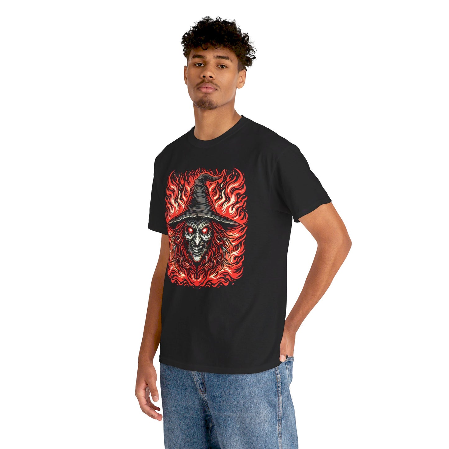 Flaming Fire Witch - Graphic Unisex Heavy Cotton Tee