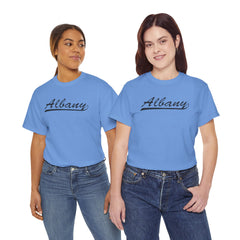 Albany Unisex Heavy Cotton Tee - Retro Dunder Mifflin Design for Nostalgic Fans