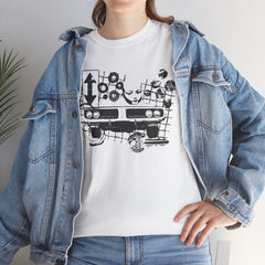 Abstract Retro Racing Car Unisex Heavy Cotton Tee | Perfect for Car Enthusiasts, Father's Day Gift, Casual Wear, Vintage Style, Unique Graphic Shirt