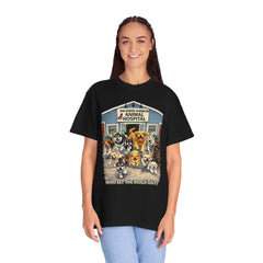 Front Graphic "Who Let the Dogs Out?" Baldwin Harbor Animal Hospital Cute Vet Clinic T Shirt