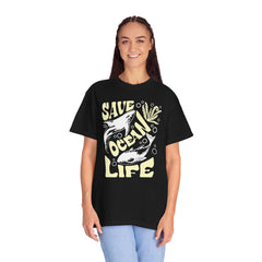 Sharks, Save Ocean Life -  Graphic Unisex Garment-Dyed T-shirt