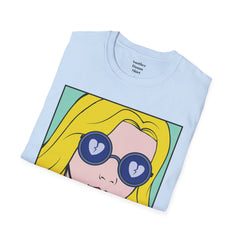 NO WORRIES Glass Wearing Pop Art Blonde Girl Unisex Softstyle T Shirt