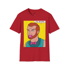 Call Me Baby Unisex Softstyle T-Shirt  Pop Art Bearded Guy with a pacifier and a bow tie