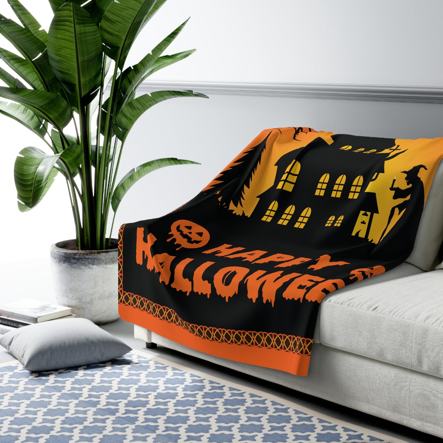 Happy Halloween Haunted House - Graphic Sherpa Fleece Blanket