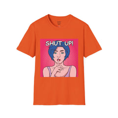 SHUT UP Pop Art Woman striking a Librarian pose Unisex Softstyle T Shirt
