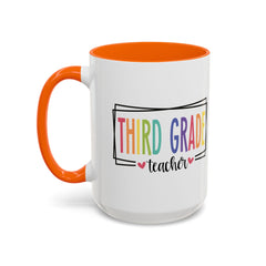THIRD GRADE TEACHER, Accent Coffee Mug, hearts graphics,present for teacher, educator gift, gift for him, gift for her, teacher appreciation