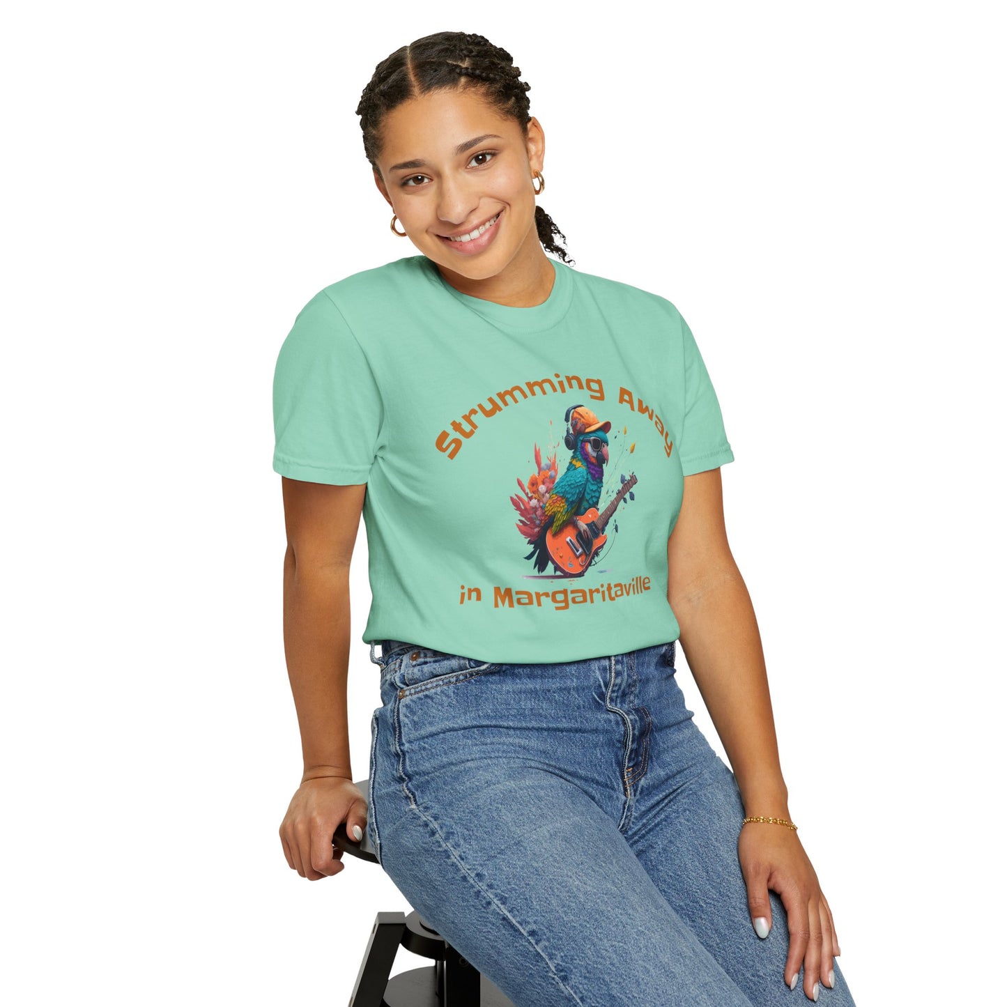 Parrot Strummin Away In Margaritaville - Unisex Garment-Dyed T-shirt