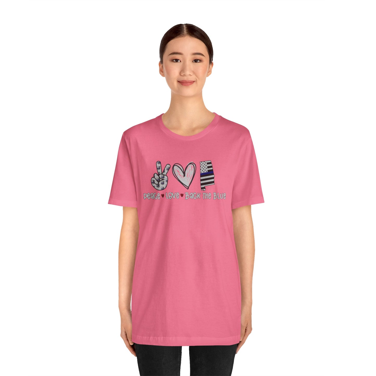 Peace Love Back The Blue in Alabama, Graphic Unisex Short Sleeve Tee