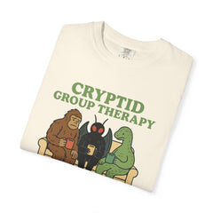 Cryptid Group Therapy Bigfoot, Mothman and Loch Nessie Unisex T-Shirt, Funny Graphic Tee, Gift for Cryptid Lovers, Quirky Casual Wear, Cool Humor Shirt