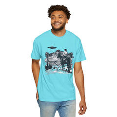 UFO Meets Cowboy Vintage Graphic T-Shirt — Retro Western Alien Tee