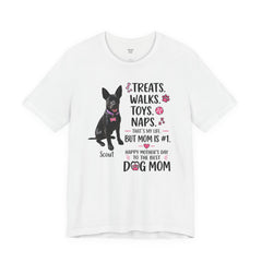 Personalized Your Dog and its name Mother's Day T-Shirt — 'Treats. Walks. Toys. Naps.