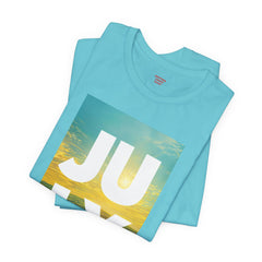 July Sunflower T‑Shirt – Summer Graphic Tee with 'JULY' Text