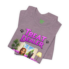 Personalized Treat Dealer T-Shirt — Funny Pet Lover Tee with Girl and Dog on Purple Couch