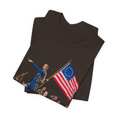 Historical Fever Patriot T‑Shirt — Revolutionary Flag Rowboat Design
