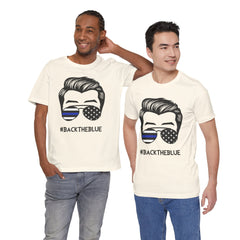 BACK THE BLUE Dad with Glasses, Graphic Unisex Short Sleeve Tee