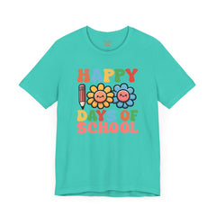 HAPPY 100 DAYS of SCHOOL - Unisex Short Sleeve Tee | Elementary School Holiday, Teacher Apparel, Kids Motivation, Days Checked Off, 100 Days