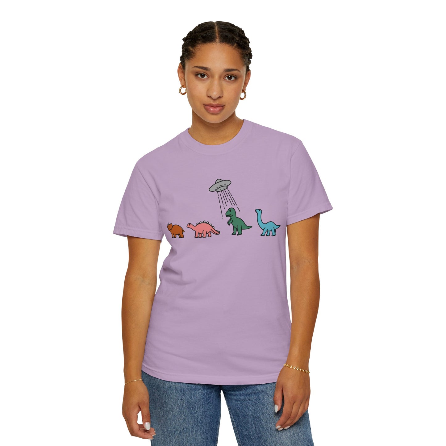 Dinosaur UFO Retro Unisex Garment-Dyed T-shirt