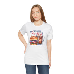 Happy 4th Of July Burger and Mug Graphic, Unisex Jersey Short Sleeve Tee