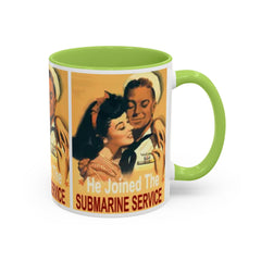 Mug - Vintage He Joined The Submarine Service Unique Tri Panel Image Accent Coffee Mug (11, 15oz)