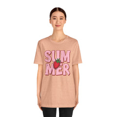Summer Strawberry T-Shirt — Cute Pink Graphic Tee with Strawberry "SUMMER" Design