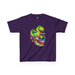 Kids Skateboarding T‑Rex Tee — Neon Dino Skateboard Shirt for Boys & Girls