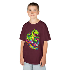 Kids Skateboarding T‑Rex Tee — Neon Dino Skateboard Shirt for Boys & Girls