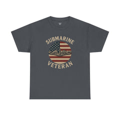 Submarine Veteran American Flag Tee | Unisex Heavy Cotton T-Shirt, Military Apparel, Veteran Gift, Patriotic Top, Casual Wear