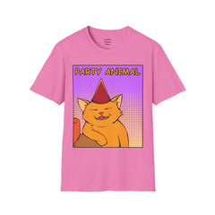 PARTY ANIMAL Birthday Hat Wearing  Pop Art Cat Unisex Softstyle T Shirt